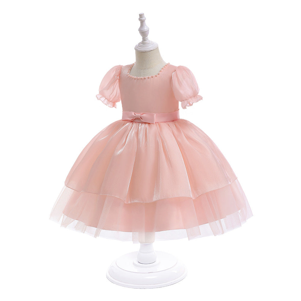 Latest Short Sleeve Ruffle Frocks with Bow for Pretty Little Girl - Bridal Party Dresses