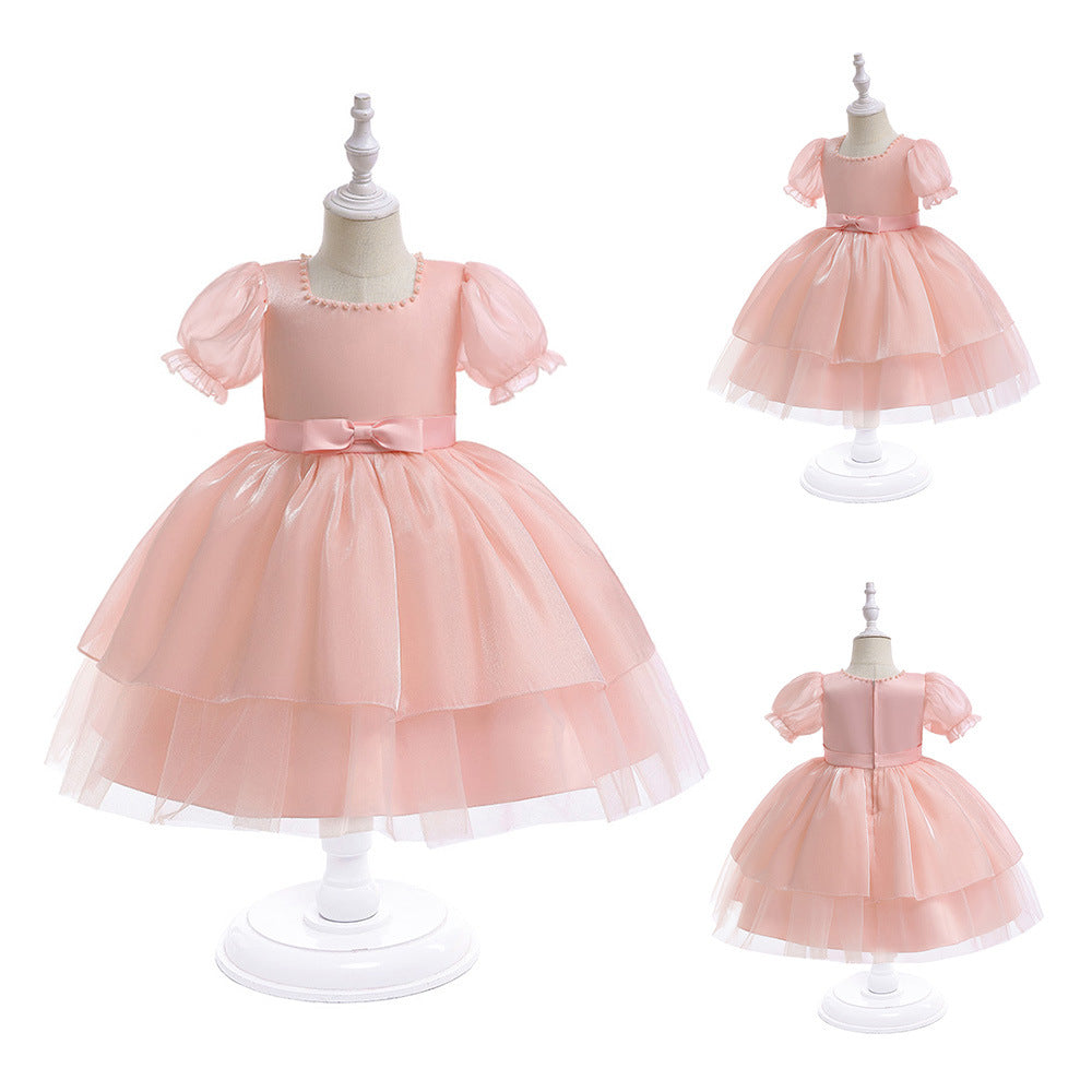 Latest Short Sleeve Ruffle Frocks with Bow for Pretty Little Girl - Bridal Party Dresses