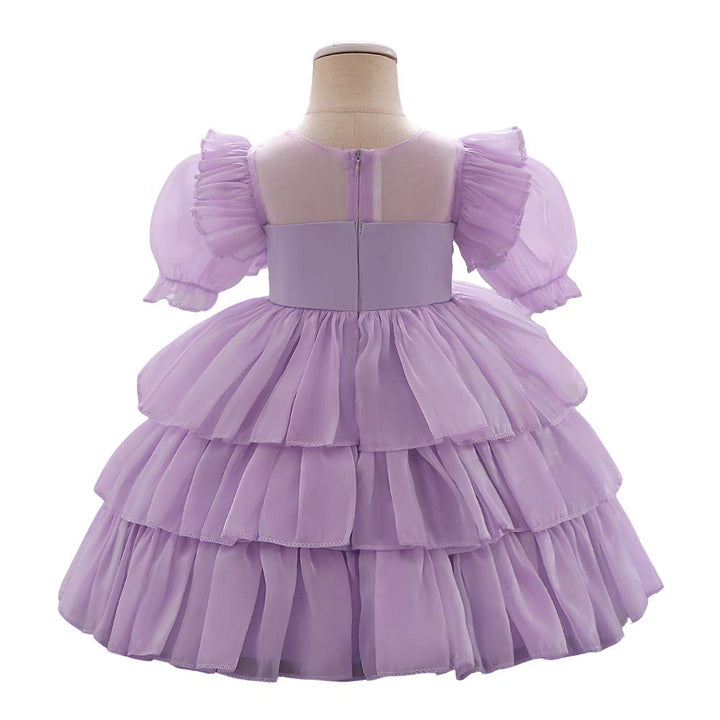 Baby Girl Summer Satin Dress with Bow Decoration  Clothes -Floral Chiffon Birthday Dress