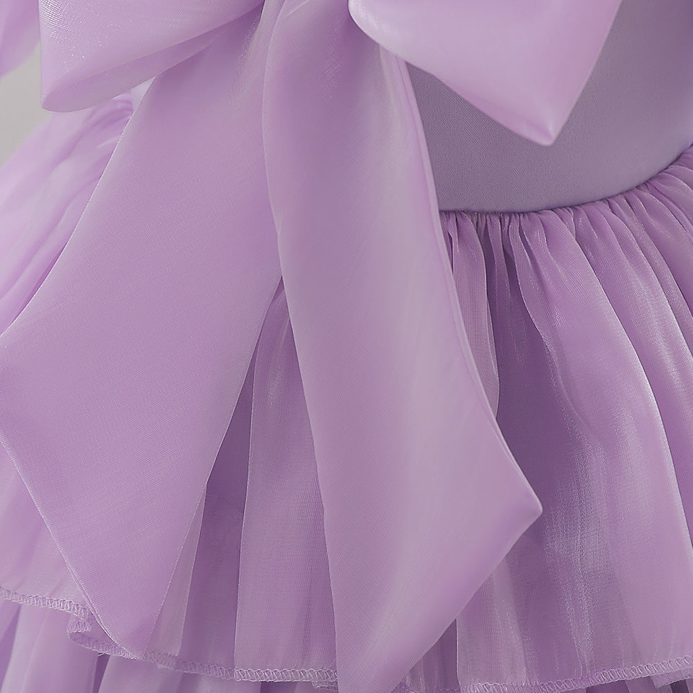 Baby Girl Summer Satin Dress with Bow Decoration  Clothes -Floral Chiffon Birthday Dress