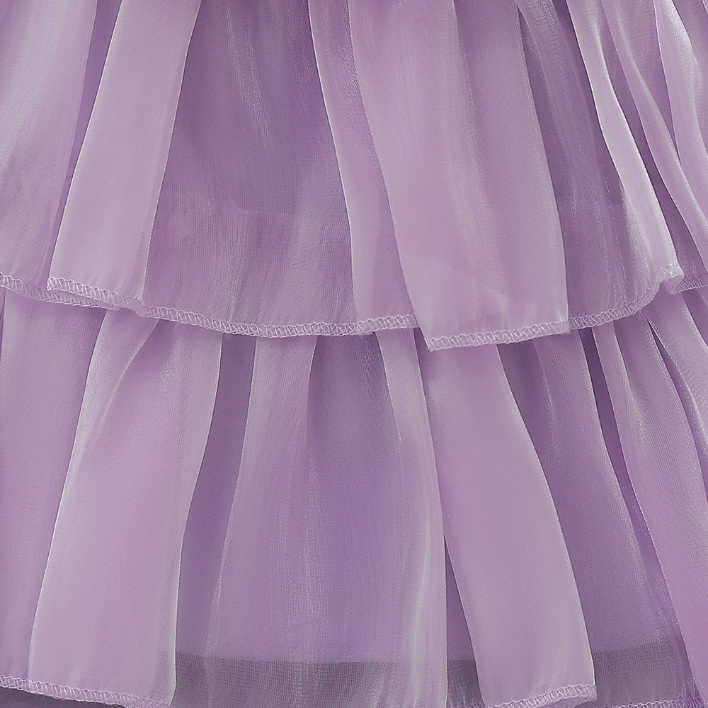 Baby Girl Summer Satin Dress with Bow Decoration  Clothes -Floral Chiffon Birthday Dress