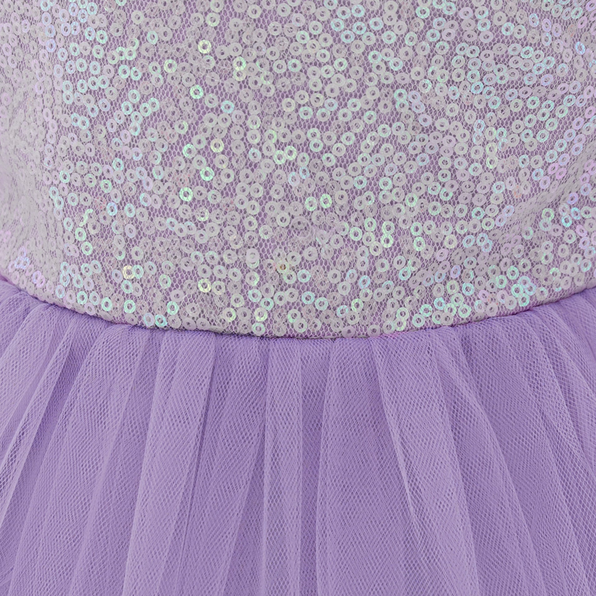 Princess Purple Sequin Puff-Sleeves Satin Mesh Party Dress with Bow for Young Girls