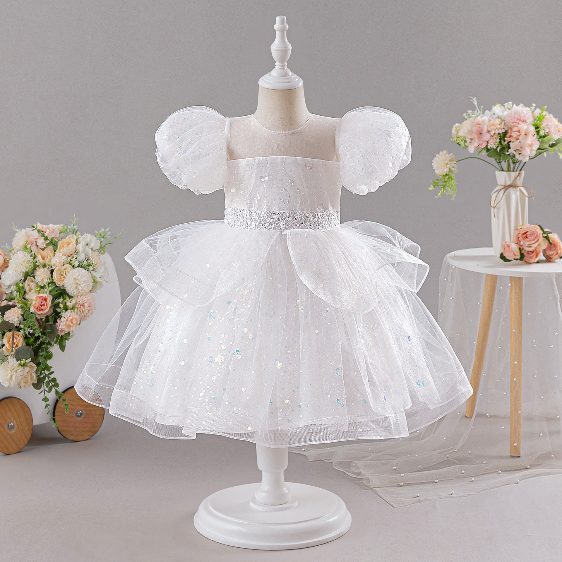 Summer Princess Ball Gown with Tulle Floral Decorations-Dresses for Teen Girls