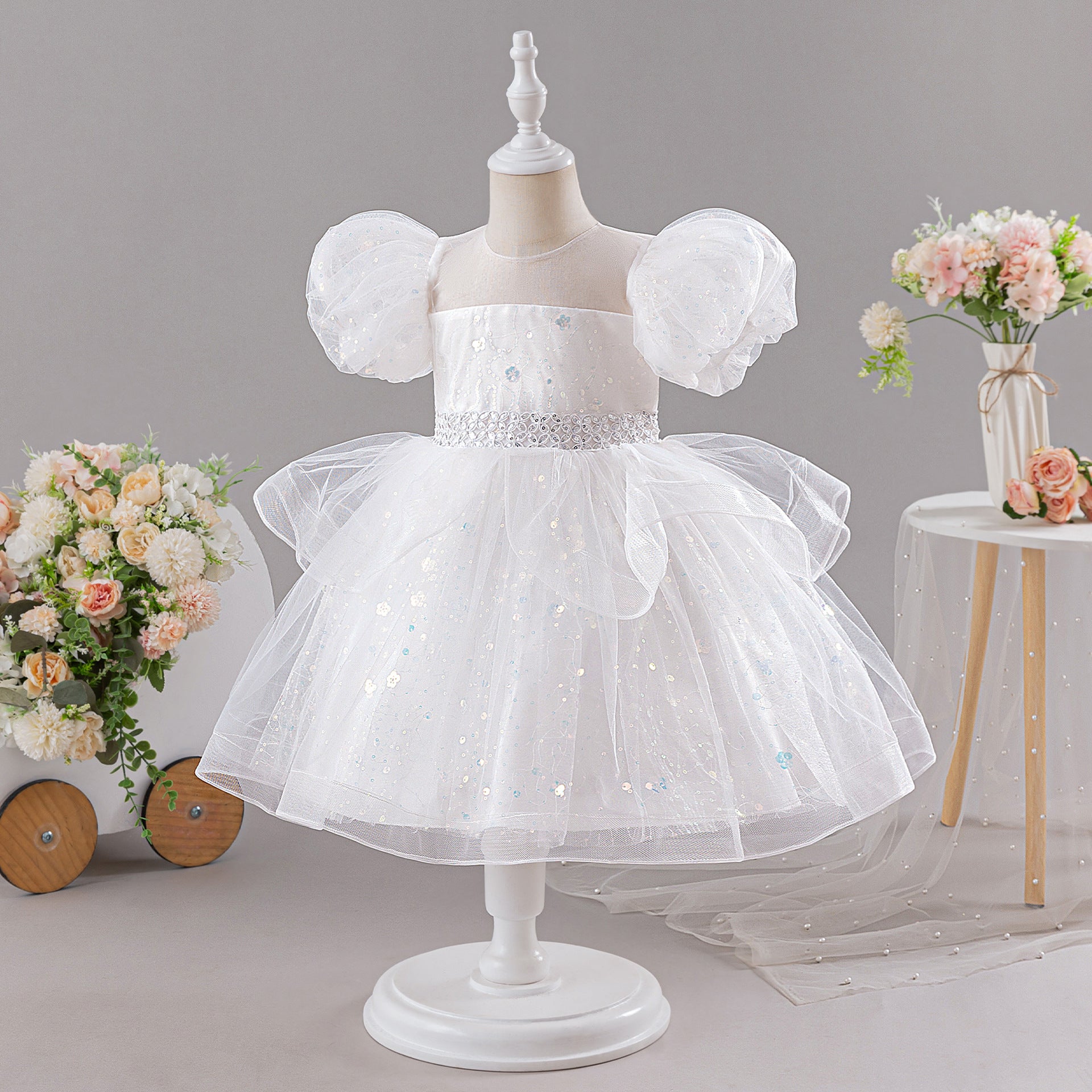 Summer Princess Ball Gown with Tulle Floral Decorations-Dresses for Teen Girls