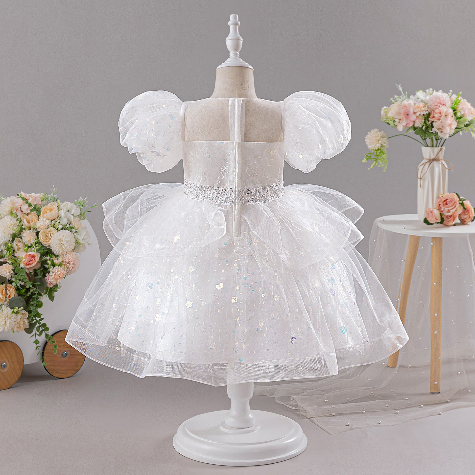 Summer Princess Ball Gown with Tulle Floral Decorations-Dresses for Teen Girls