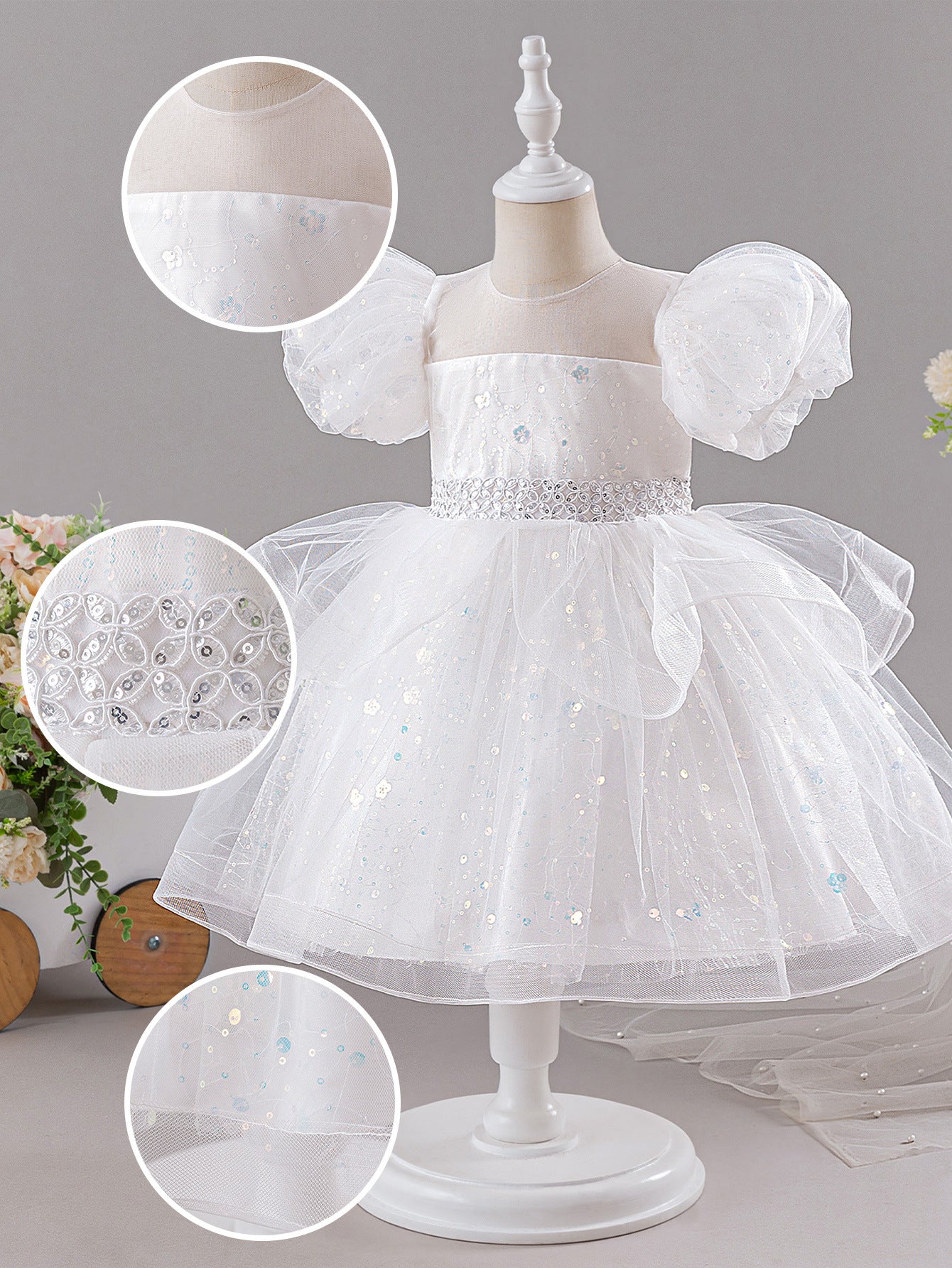 Summer Princess Ball Gown with Tulle Floral Decorations-Dresses for Teen Girls