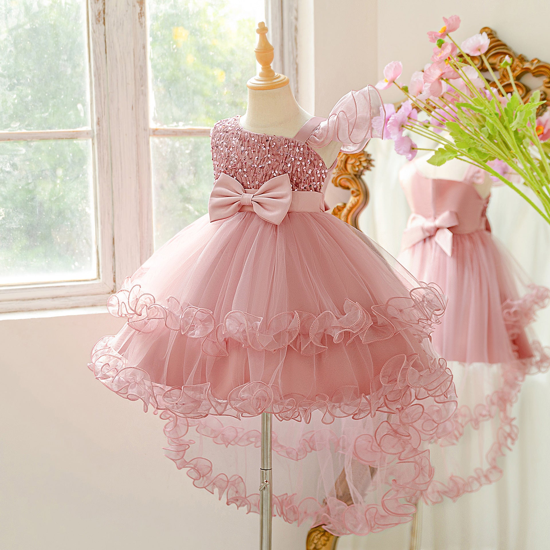 Young Girl Christmas and New Year  Gown Dresses, Piano Recital Performance Tulle Dresses for Kids