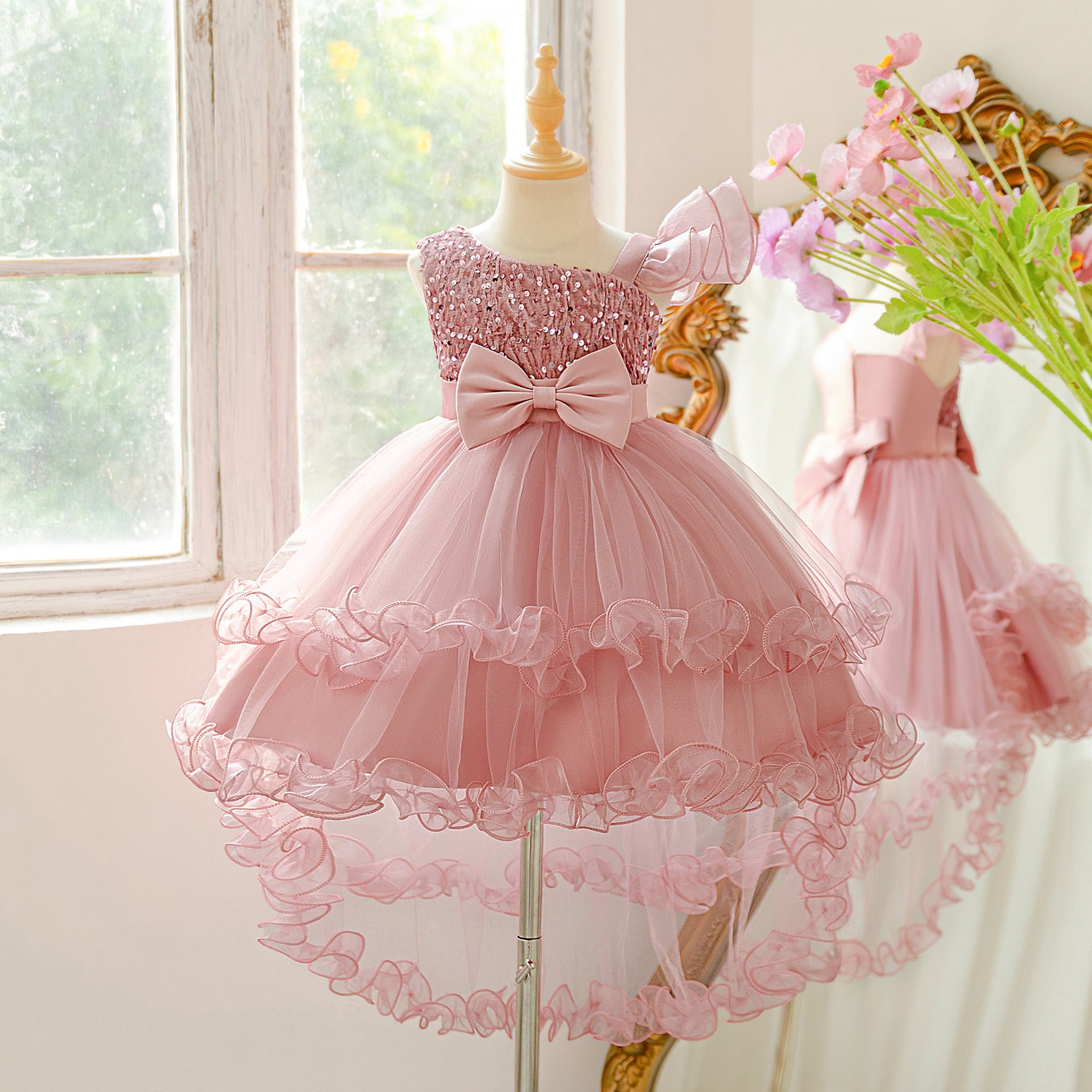 Young Girl Christmas and New Year  Gown Dresses, Piano Recital Performance Tulle Dresses for Kids