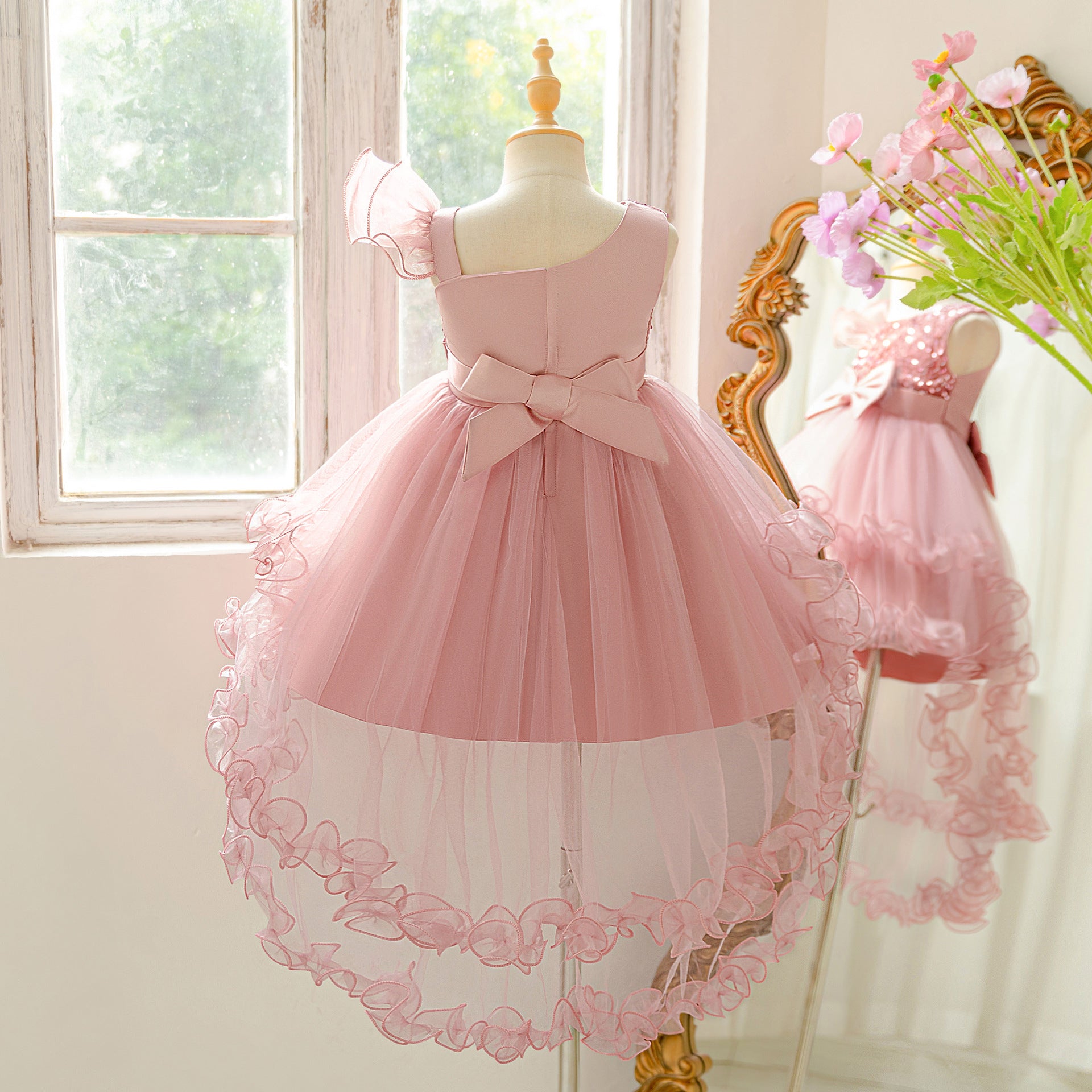 Young Girl Christmas and New Year  Gown Dresses, Piano Recital Performance Tulle Dresses for Kids