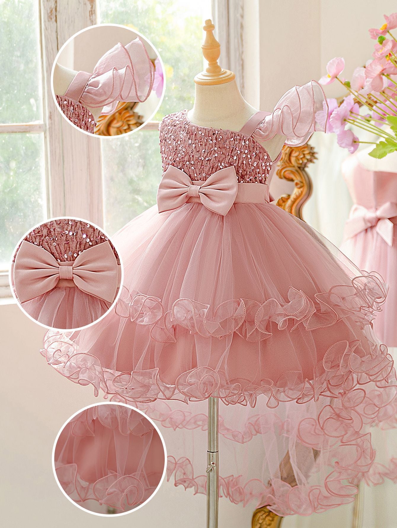 Young Girl Christmas and New Year  Gown Dresses, Piano Recital Performance Tulle Dresses for Kids
