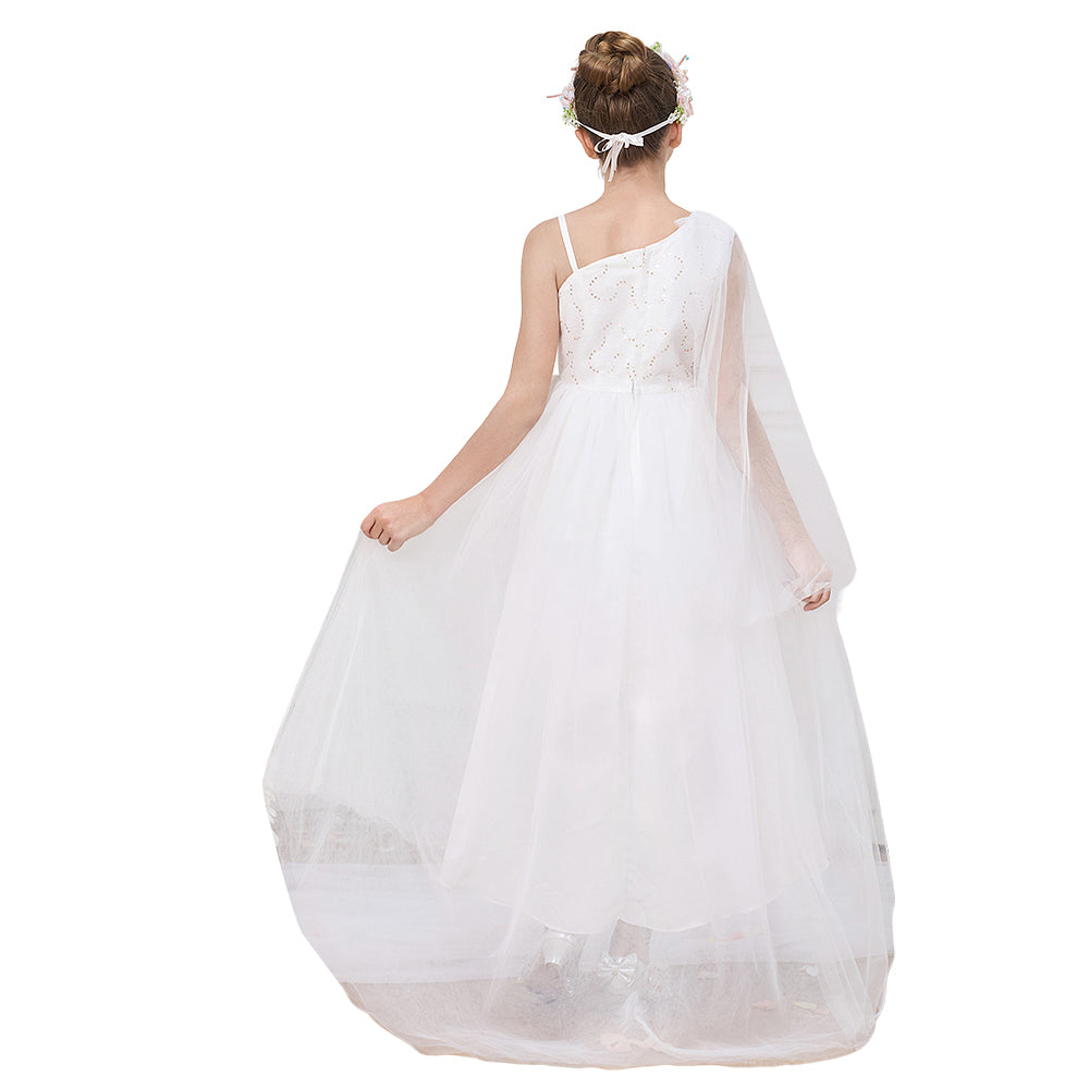 One-Shoulder Lolita Style Ball Gown Wedding Dress with Bow Decoration for Teens Girls Parties
