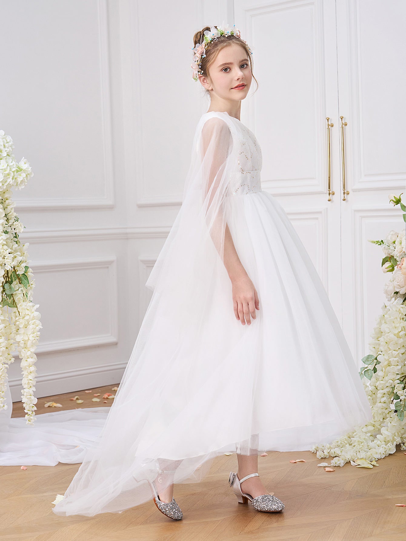 One-Shoulder Lolita Style Ball Gown Wedding Dress with Bow Decoration for Teens Girls Parties
