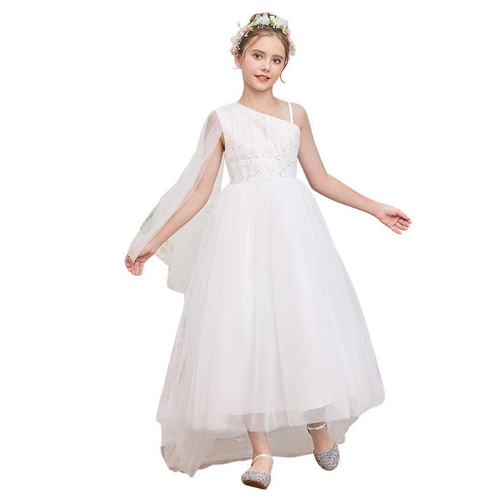 One-Shoulder Lolita Style Ball Gown Wedding Dress with Bow Decoration for Teens Girls Parties