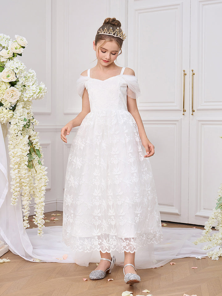 KT Fashion Girls Christmas Flowers Lace Gown Ball Dresses for Teen Clothing