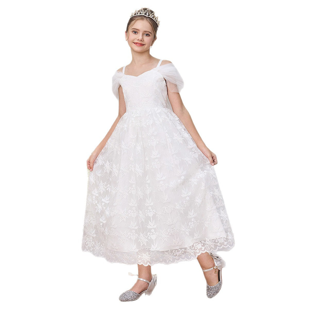 KT Fashion Girls Christmas Flowers Lace Gown Ball Dresses for Teen Clothing