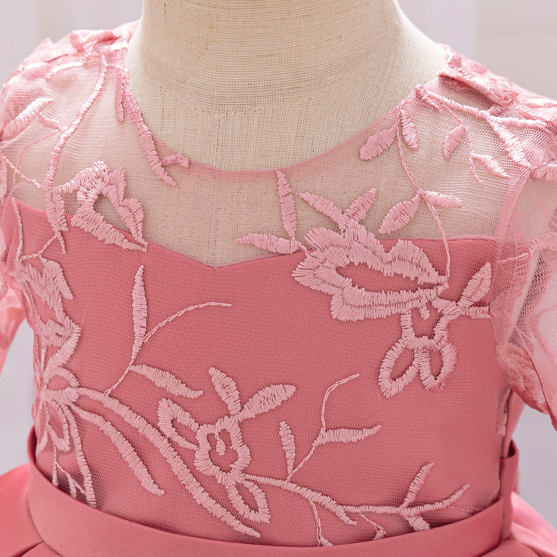 Pink Dress-Lace Mesh Bow Holiday Party Dress for Toddler  Baby