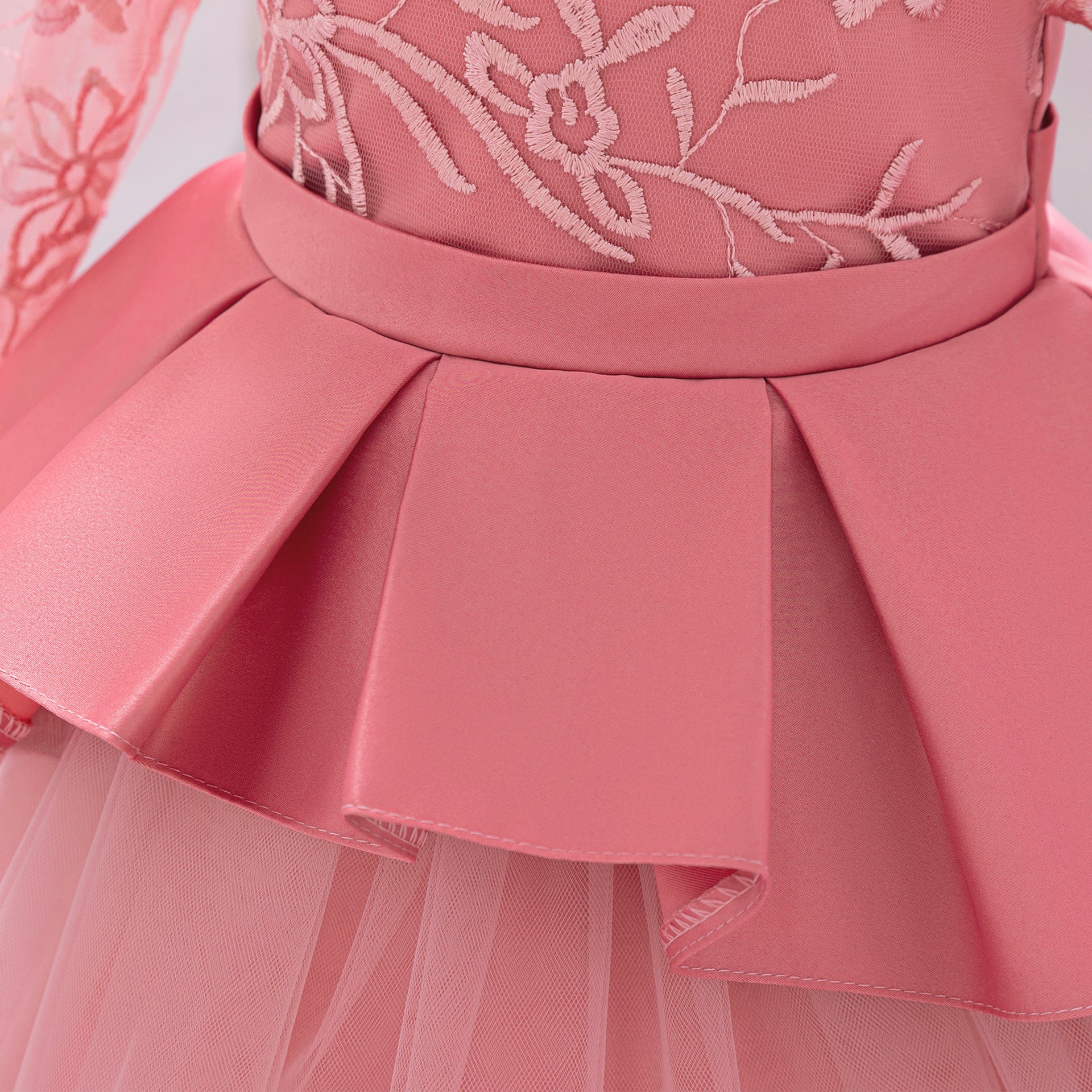 Pink Dress-Lace Mesh Bow Holiday Party Dress for Toddler  Baby