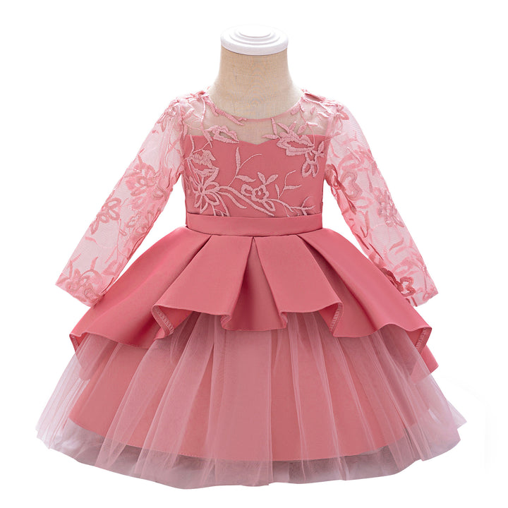 Pink Dress-Lace Mesh Bow Holiday Party Dress for Toddler  Baby