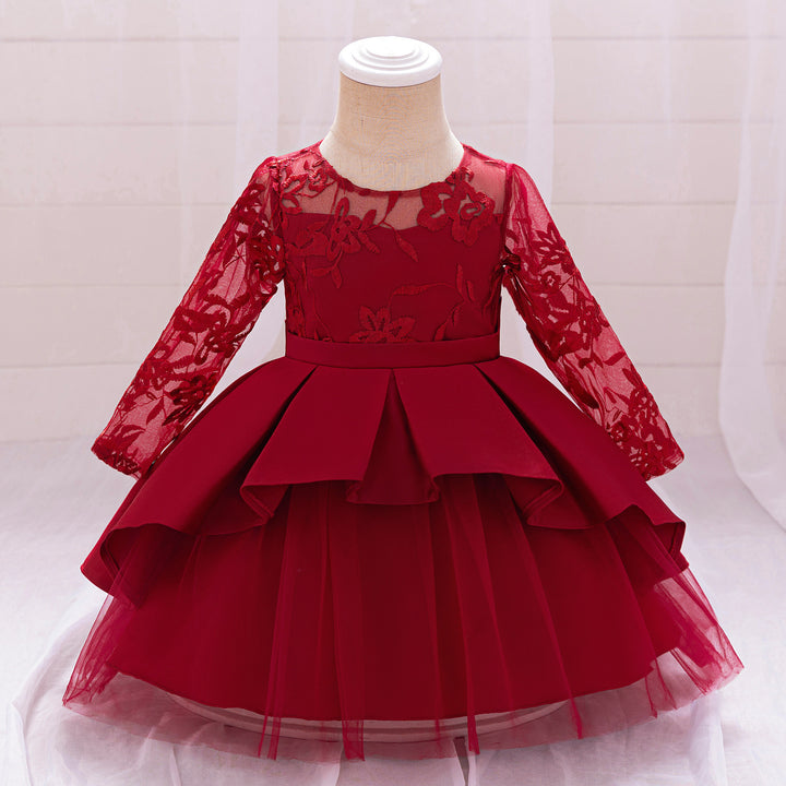 Flower Princess  Long Sleeves Pretty Girl  Birthday Party  Gowns Dress