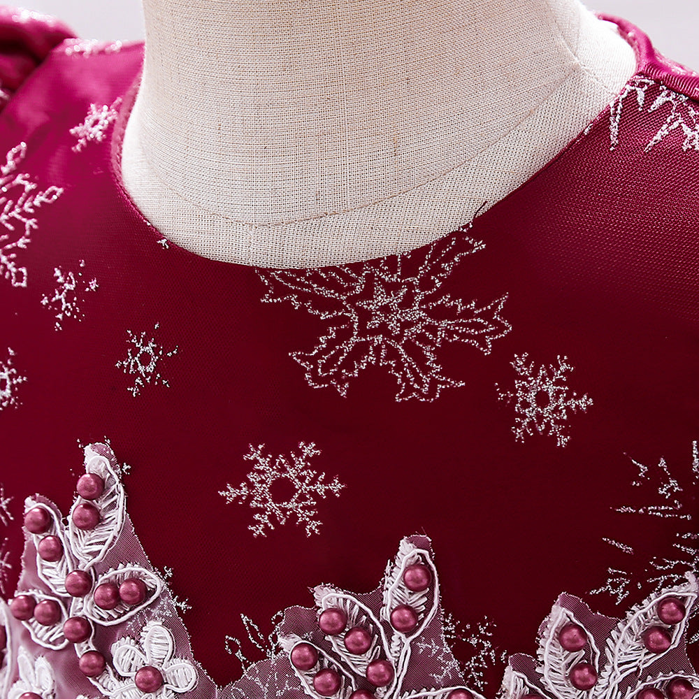 Little Girl  Short Sleeve Embroidered Flower Christmas Party Dress for 1-5 Years Old