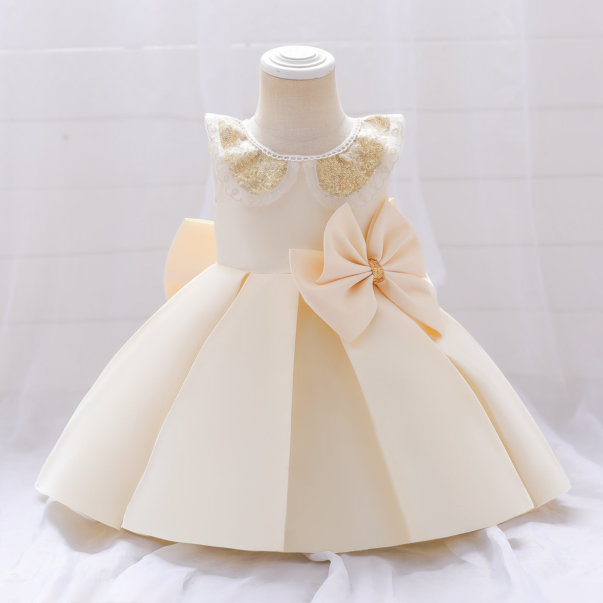 Casual Sequin Princess Style Bow Summer Dress for Baby Girls Party