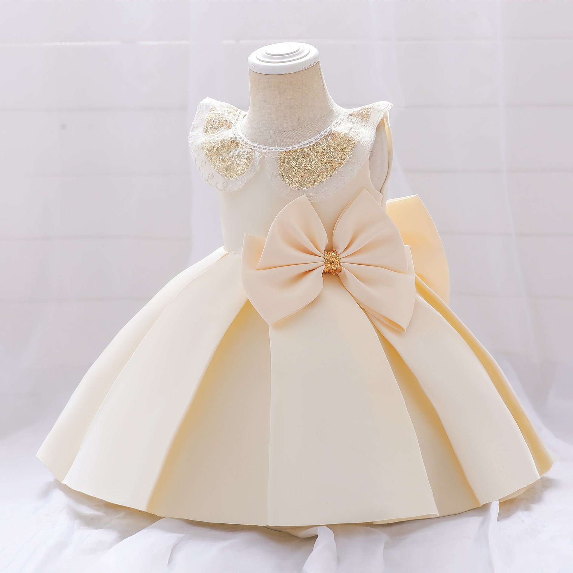 Casual Sequin Princess Style Bow Summer Dress for Baby Girls Party