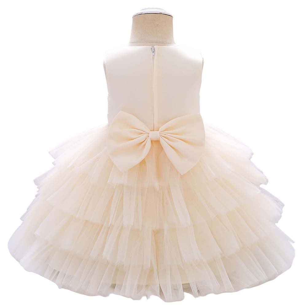 Mini Design Little Girl Cake-Style Flared Dress - Bow Decorated Princess Dress