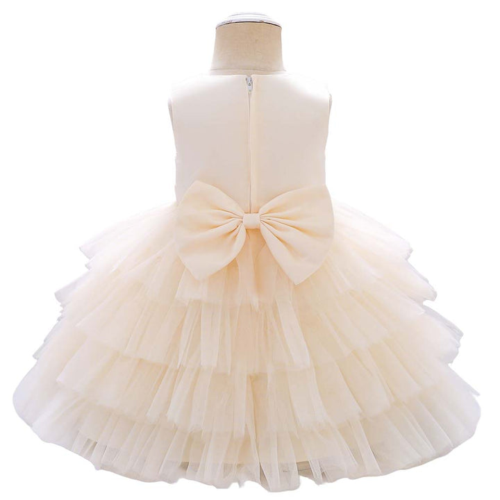 Mini Design Little Girl Cake-Style Flared Dress - Bow Decorated Princess Dress