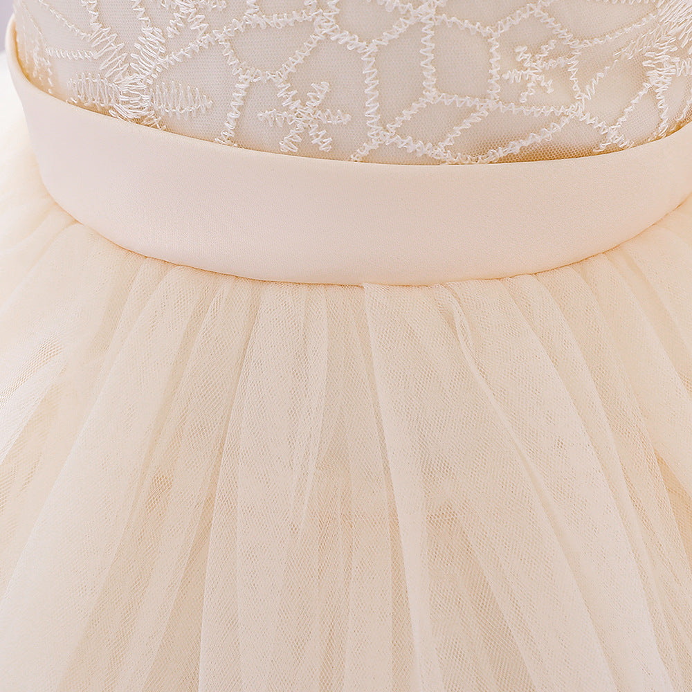Mini Design Little Girl Cake-Style Flared Dress - Bow Decorated Princess Dress
