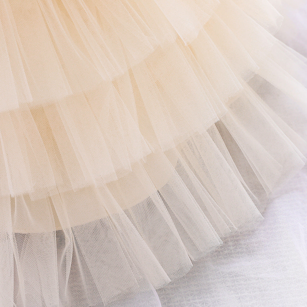Mini Design Little Girl Cake-Style Flared Dress - Bow Decorated Princess Dress