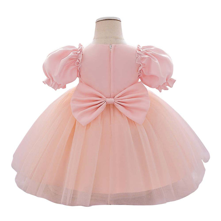 Satin Short Puff Sleeve Ball Gown for Baby Girl Birthday Dress