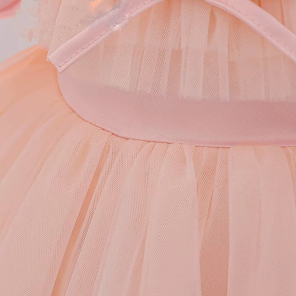 Satin Short Puff Sleeve Ball Gown for Baby Girl Birthday Dress