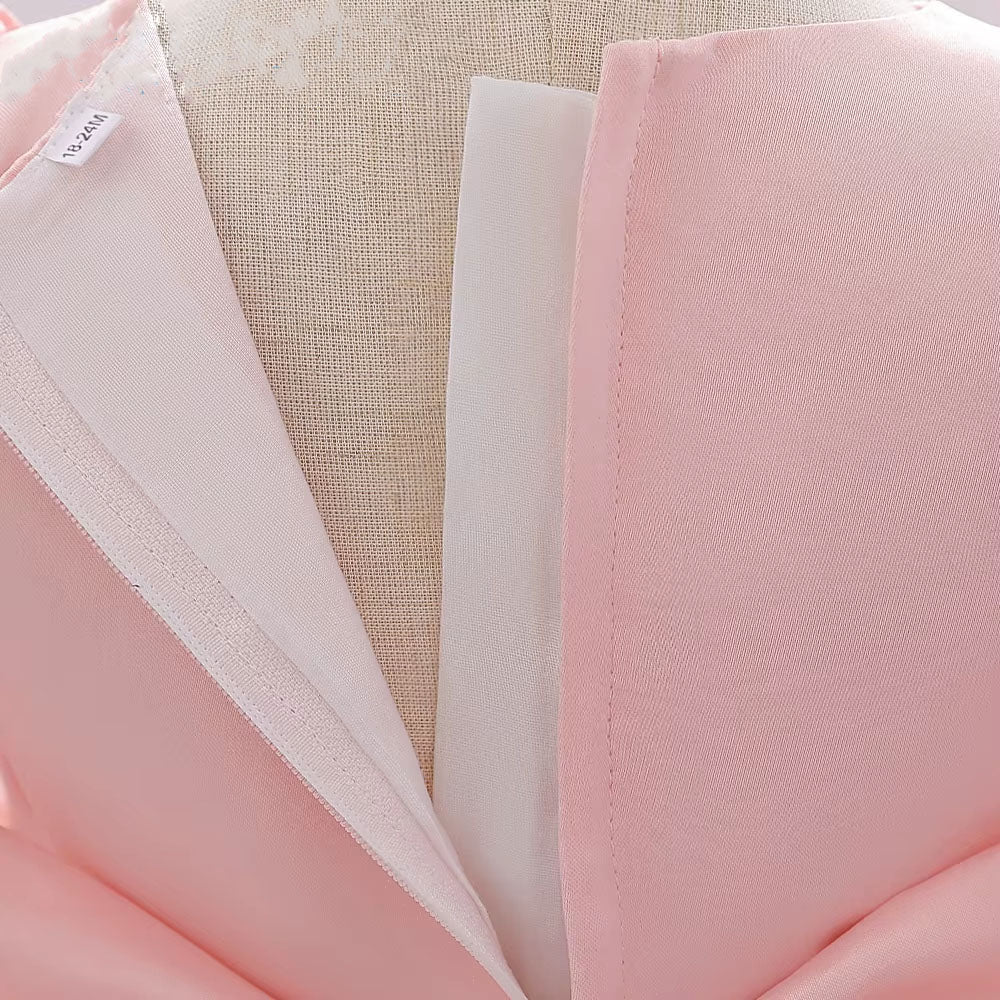 Satin Short Puff Sleeve Ball Gown for Baby Girl Birthday Dress