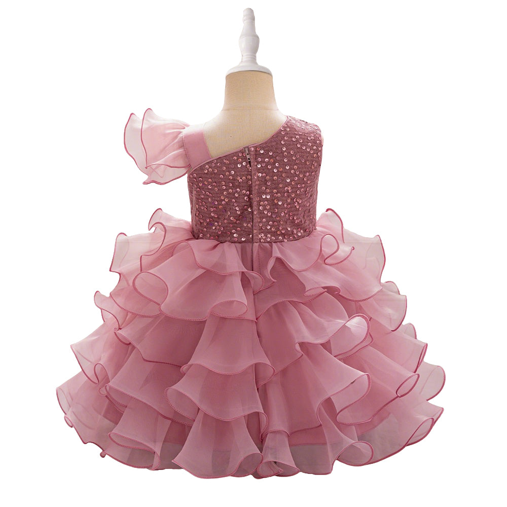 Girls Summer Sequin Lace Cake Dress- Garden party pink dress