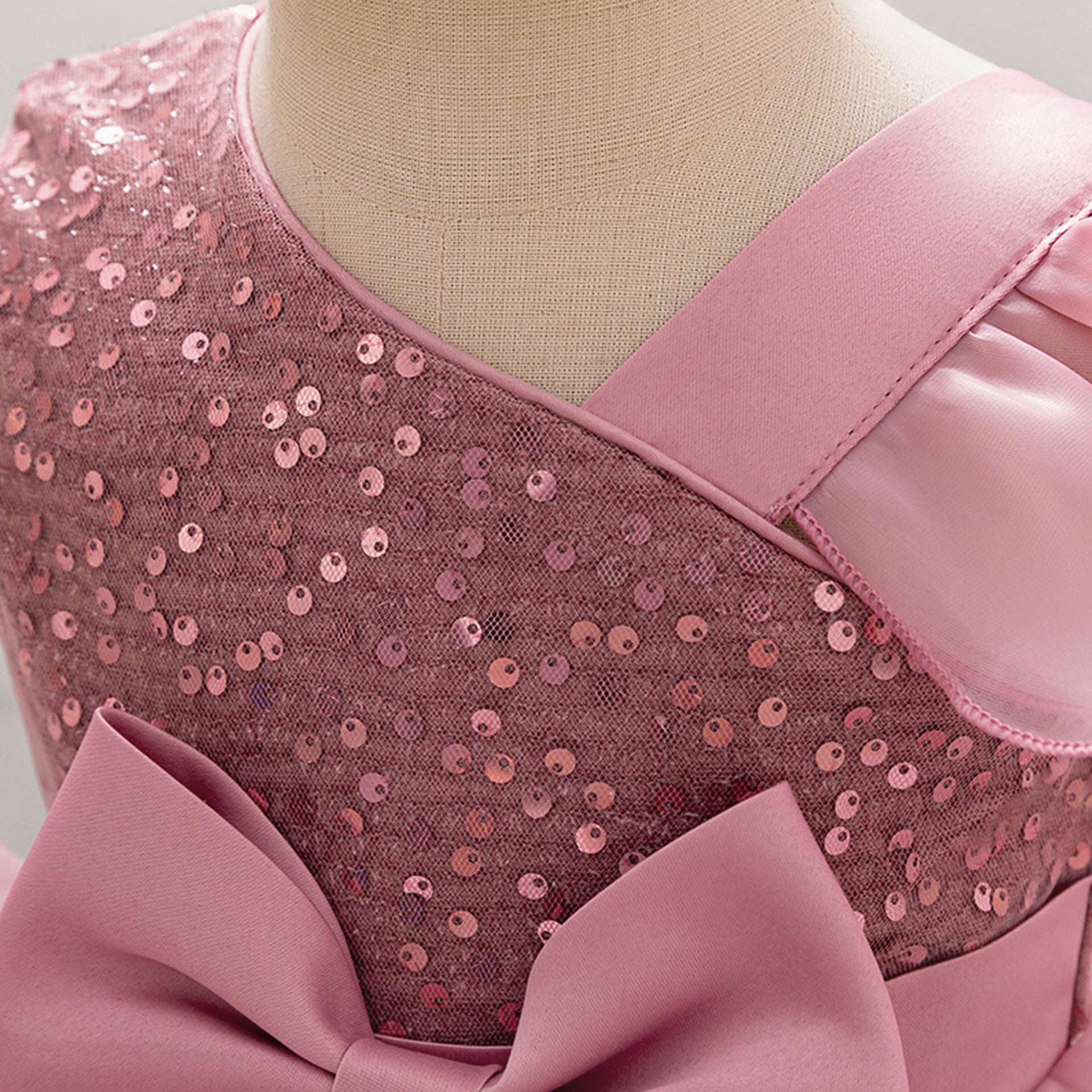 Girls Summer Sequin Lace Cake Dress- Garden party pink dress