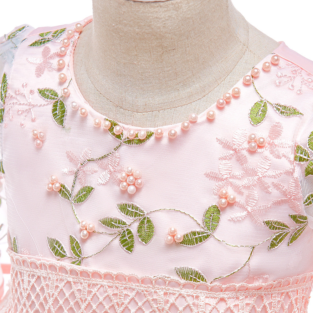 Mid-length Sleeve Girls Dress -Princess Embroidered Floral Party Dress