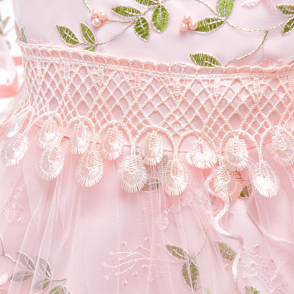 Mid-length Sleeve Girls Dress -Princess Embroidered Floral Party Dress