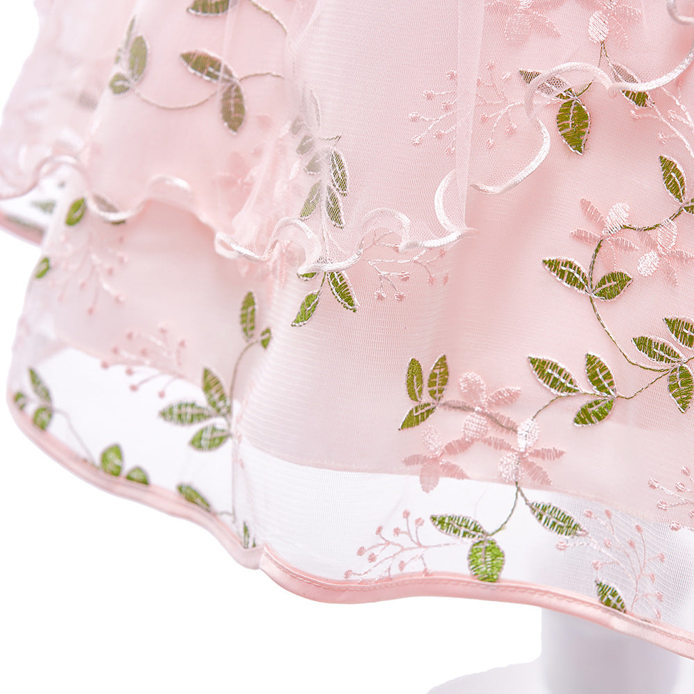 Mid-length Sleeve Girls Dress -Princess Embroidered Floral Party Dress