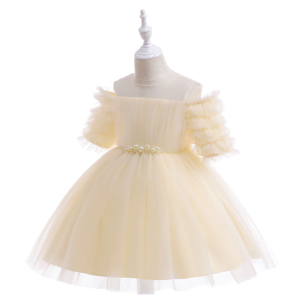 Cute Princess Ball Gown Dress with Pearl Decorations-Birthday Party Dress for Little Girl