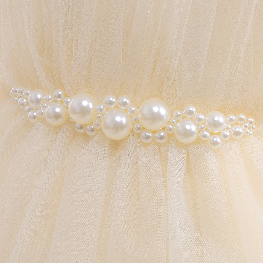 Cute Princess Ball Gown Dress with Pearl Decorations-Birthday Party Dress for Little Girl