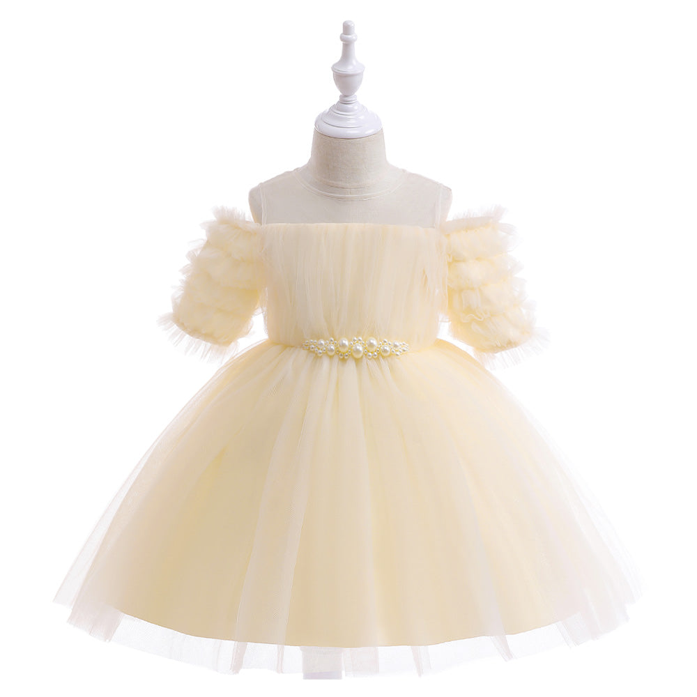 Cute Princess Ball Gown Dress with Pearl Decorations-Birthday Party Dress for Little Girl