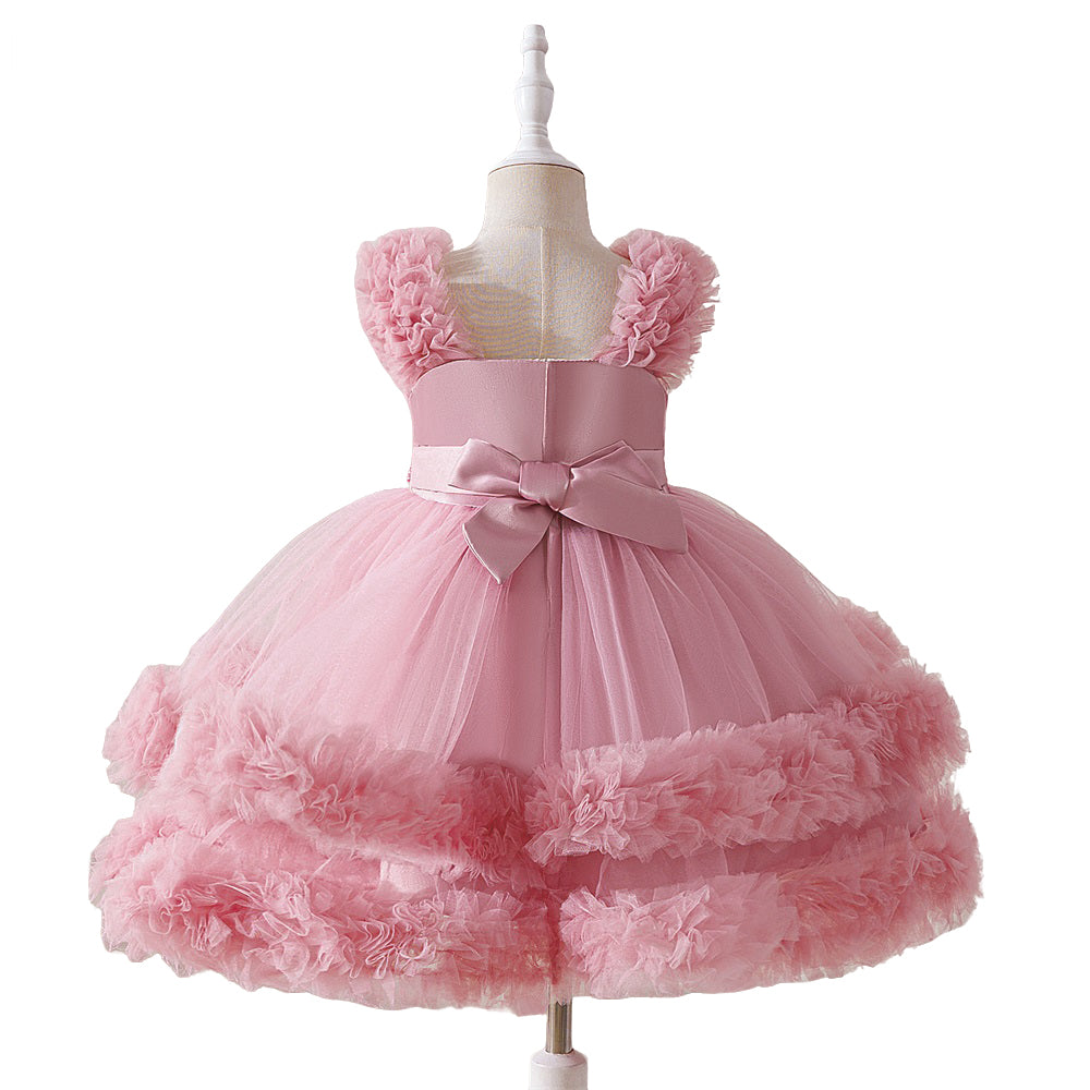 Young Girls' Thick Strap Pleated Mesh Elegant Gown Ball Party Dress, Suitable For Flower Girl, Wedding, Graduation, Prom