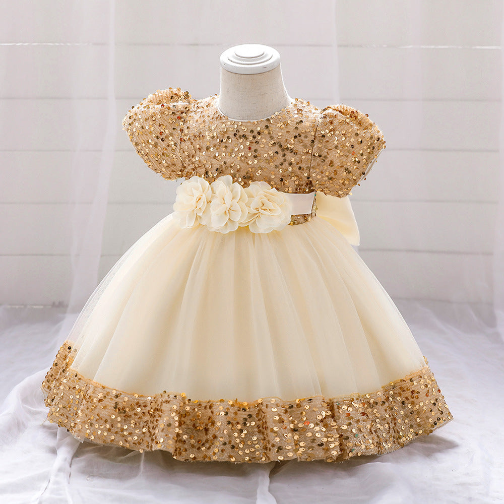 Summer Girls Sequined  Short Sleeve Princess Birthday Party Dress for  Baby