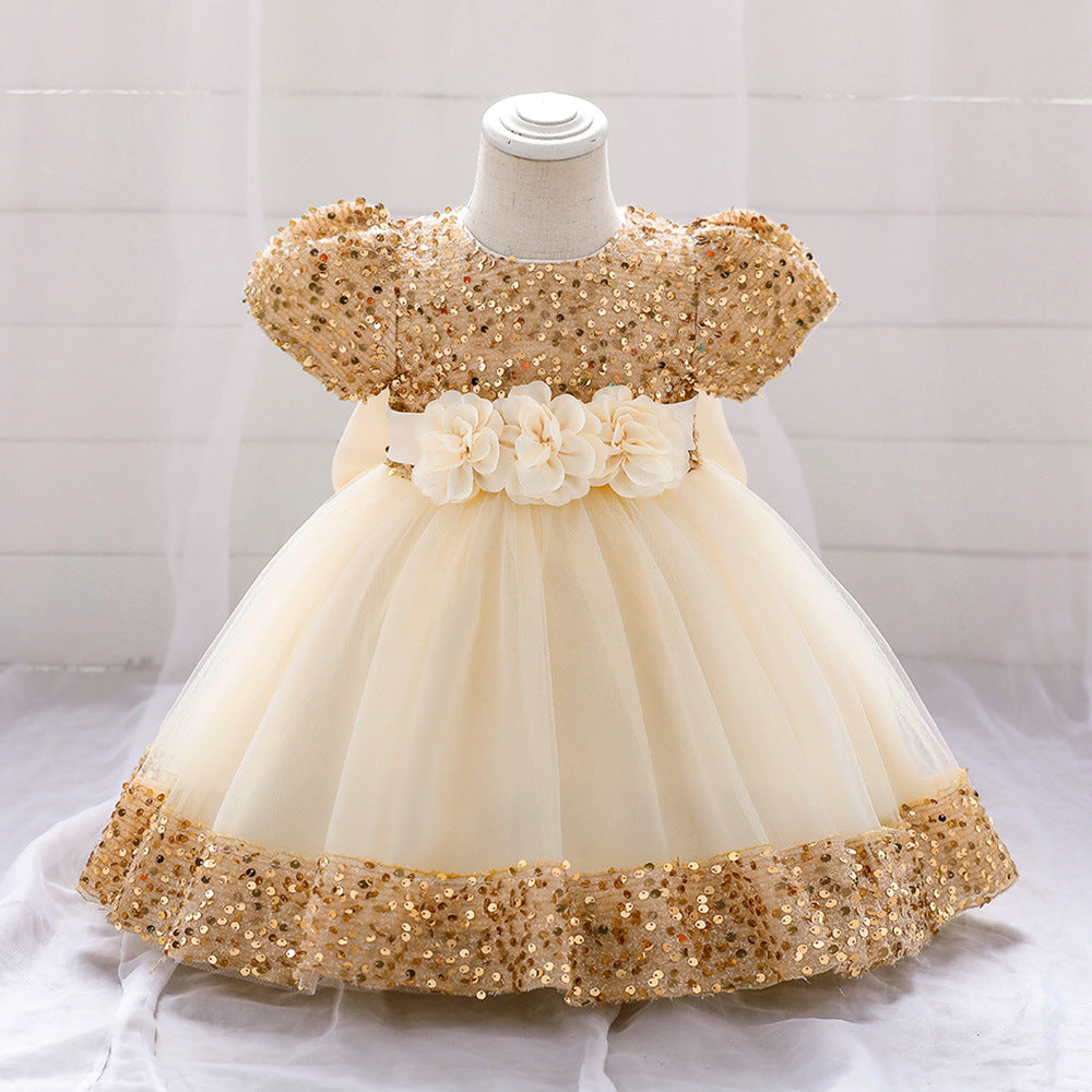 Summer Girls Sequined  Short Sleeve Princess Birthday Party Dress for  Baby