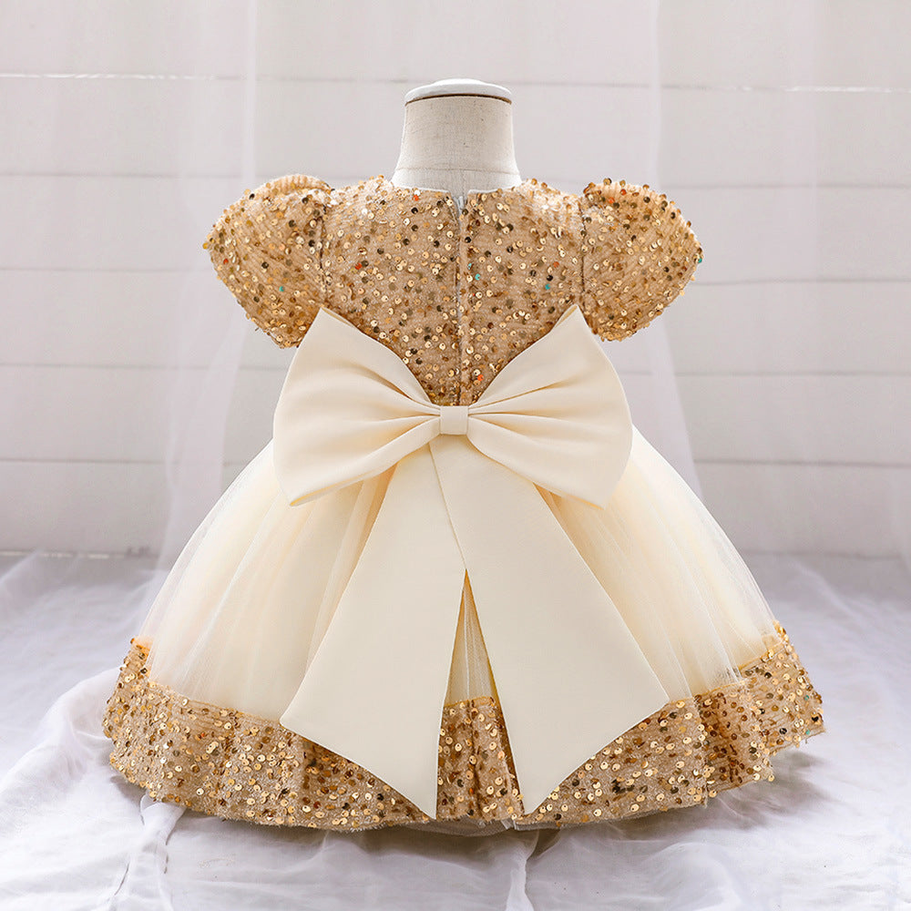 Summer Girls Sequined  Short Sleeve Princess Birthday Party Dress for  Baby