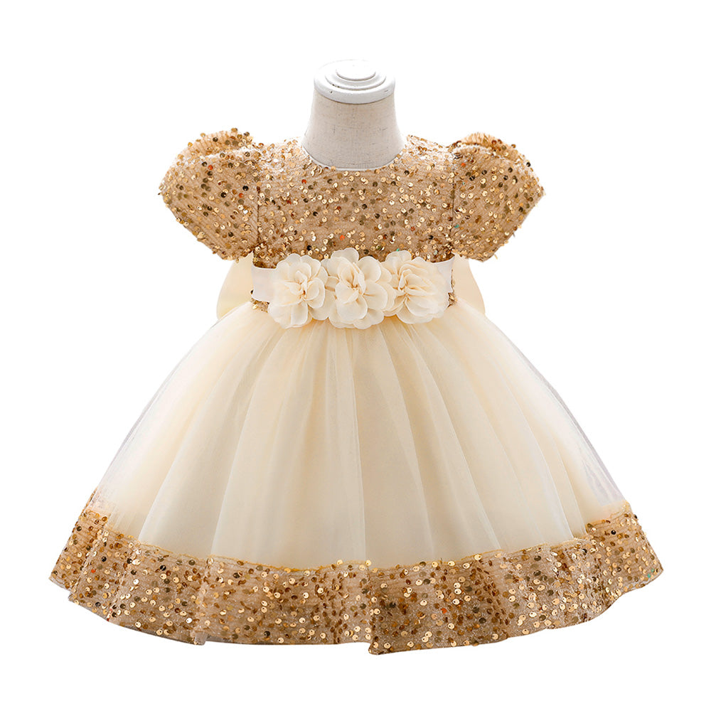 Summer Girls Sequined  Short Sleeve Princess Birthday Party Dress for  Baby