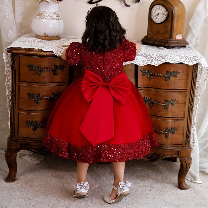 Summer Girls Sequined  Short Sleeve Princess Birthday Party Dress for  Baby