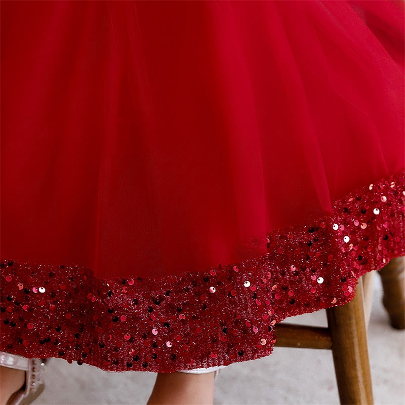 Summer Girls Sequined  Short Sleeve Princess Birthday Party Dress for  Baby