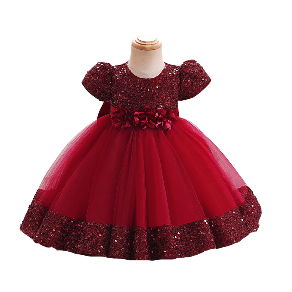 Summer Girls Sequined  Short Sleeve Princess Birthday Party Dress for  Baby