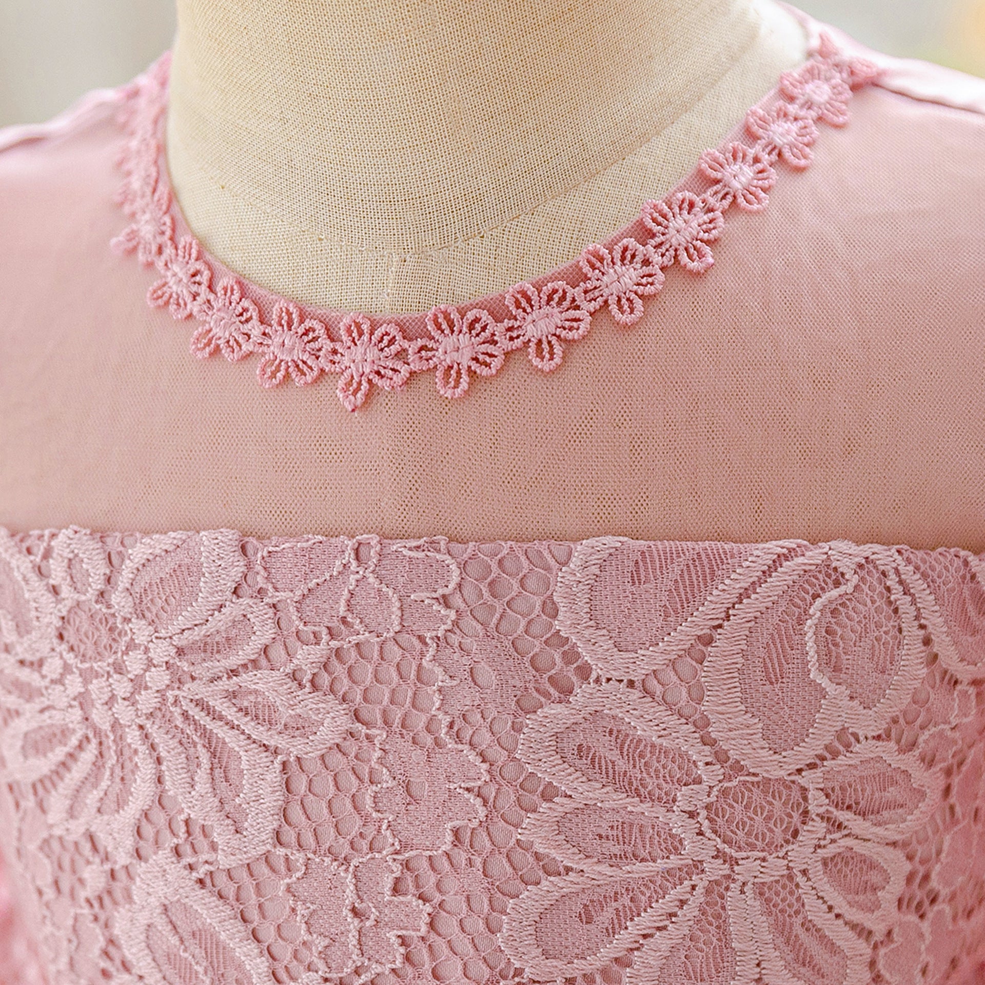 Toddler Princess Girl Dress- Long-sleeved Lace  Performance Pink Dress